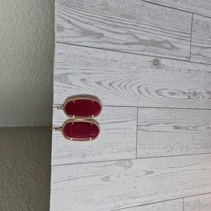 Kendra Scott Gold-Trim Deep Red Oval Drop Earrings